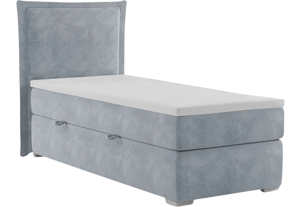 Pojedyncze łóżko kontynentalne w tkaninie welur z materacem - DAVOR 80x200 szary