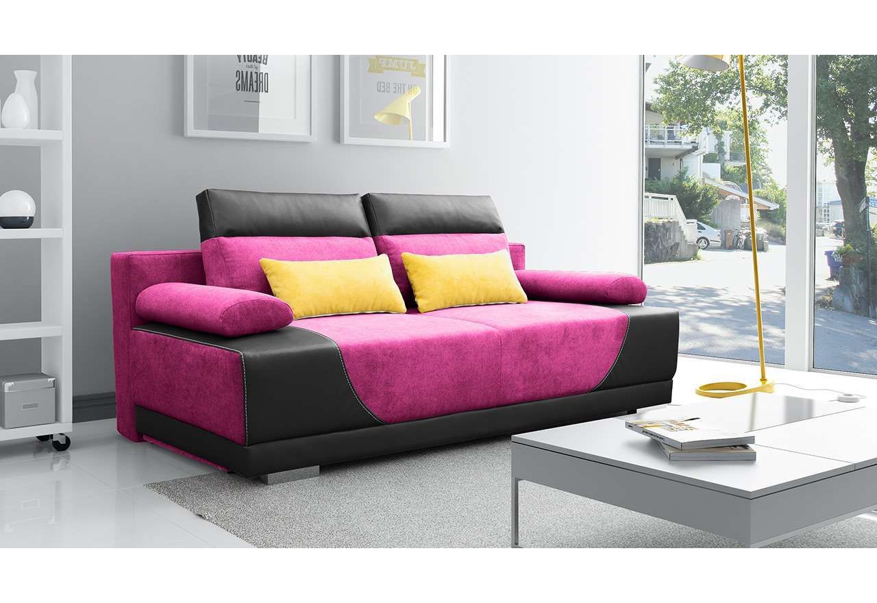 Nowoczesna sofa rozkładana do salonu i pokoju młodzieżowego GEMINI różowo-czarna