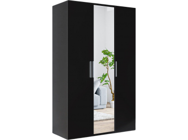 Czarna, dwufrontowa szafa tradycyjna z lustrem 120 cm w minimalistycznym stylu - BASTET czarny mat