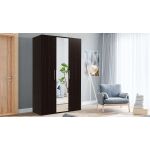 Szafa do sypialni 120 cm z lustrem BASTET, 3 drzwiowa na ubrania, w kolorze wenge