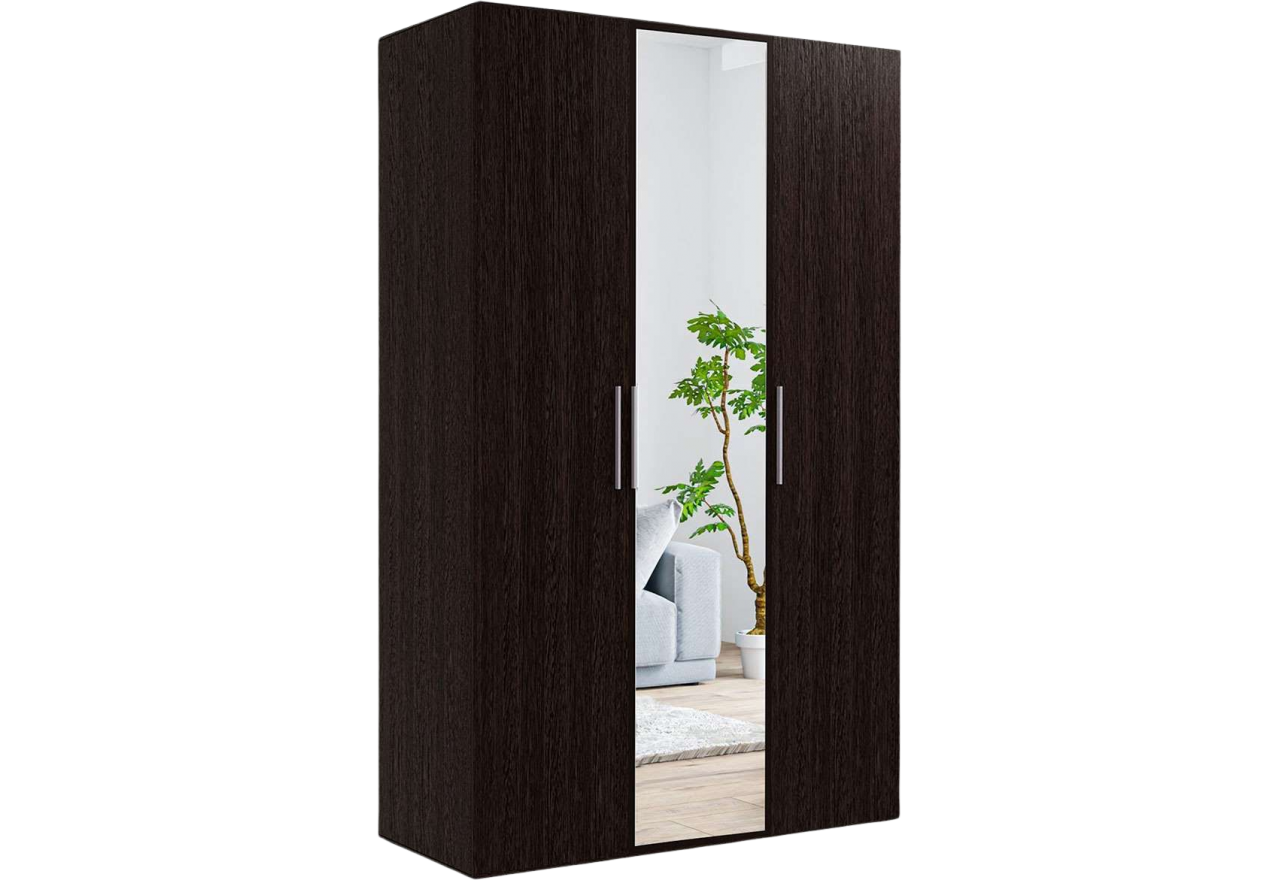 Szafa do sypialni 120 cm z lustrem BASTET, 3 drzwiowa na ubrania, w kolorze wenge