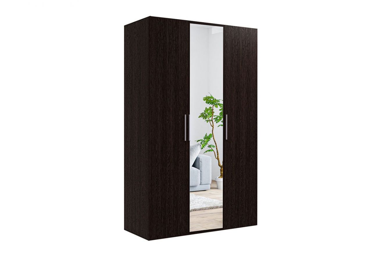 Szafa do sypialni 120 cm z lustrem BASTET, 3 drzwiowa na ubrania, w kolorze wenge