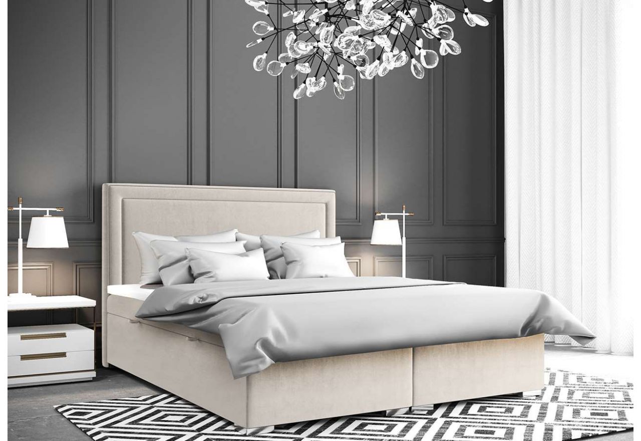 Łóżko dwuosobowe kontynentalne, pinezki srebrne, opcja pojemnej skrzyni na pościel - ZORAN 140x200 beżowy