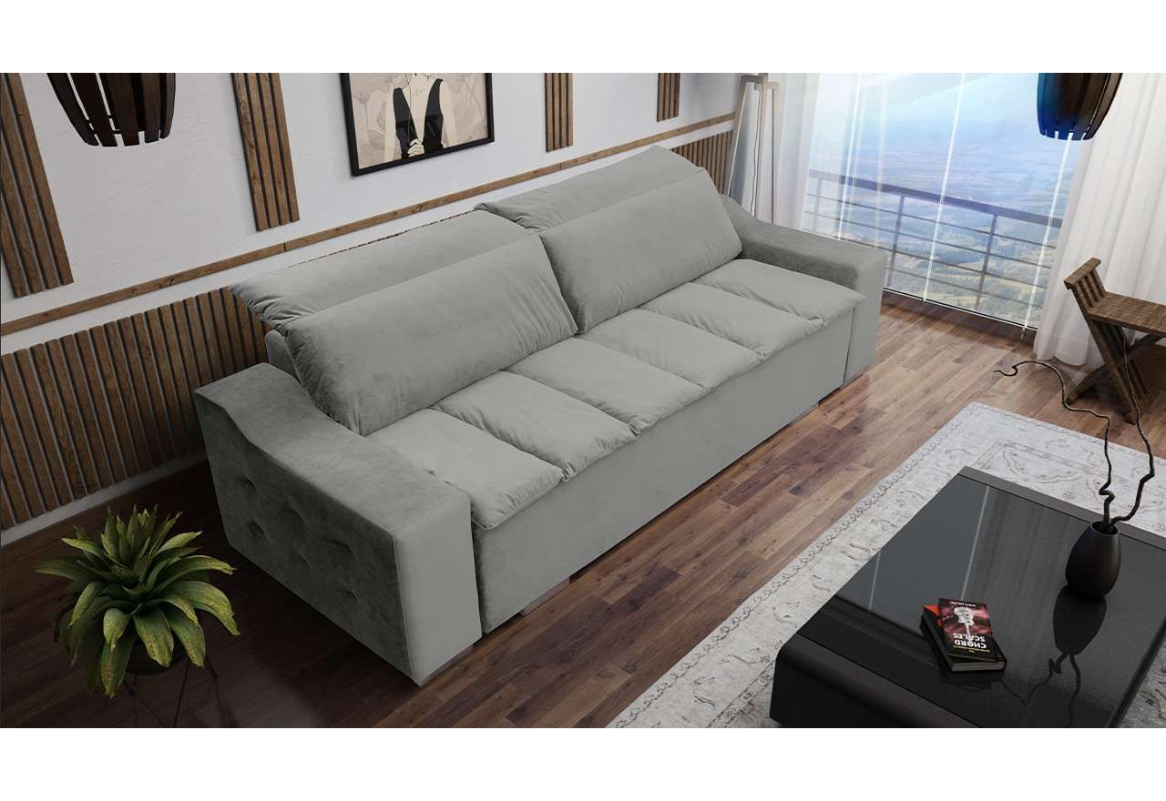 Wolnostojąca sofa jasnoszara CASTELLO z funkcją spania i pojemnikiem na pościel