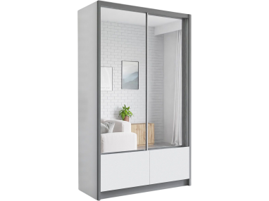 Modna szafa, dwudrzwiowa z lustrem 120 cm przesuwna do sypialni - INEZ biały, lustra