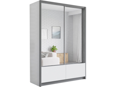 Pojemna, praktyczna szafa przesuwna z lustrem 154 cm do sypialni - INEZ biały, lustra