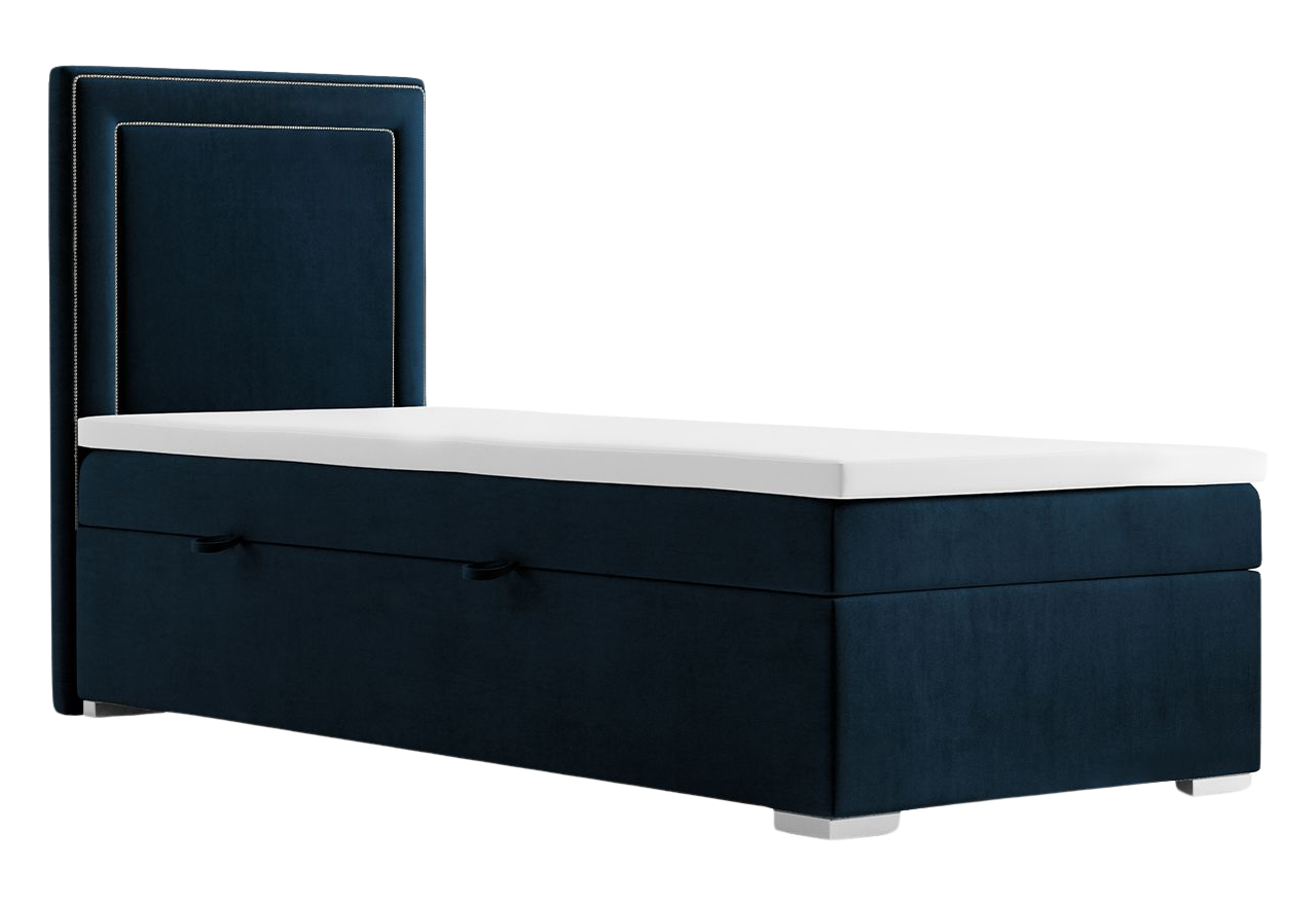 Pojemne łóżko kontynentalne ze srebrnymi pinezkami, jednoosobowe młodzieżowe z materacem - ZORAN 80x200 granatowy