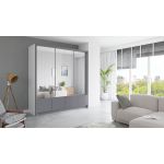 Duża, pojemna, trzydrzwiowa szafa przesuwna z lustrem 254 cm do sypialni - INEZ biały, szary, lustra