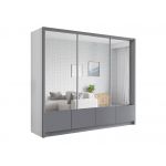 Duża, pojemna, trzydrzwiowa szafa przesuwna z lustrem 254 cm do sypialni - INEZ biały, szary, lustra