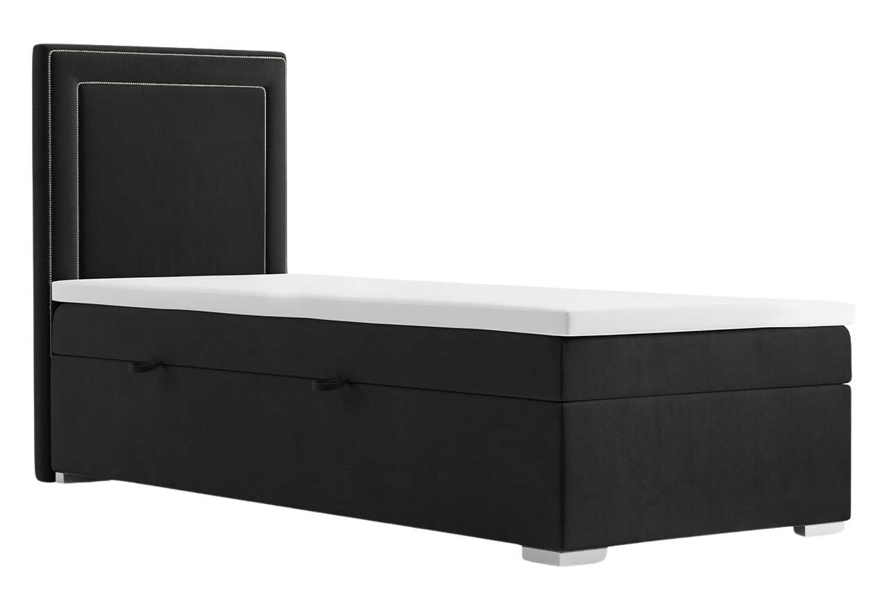 Pojemne łóżko kontynentalne jednoosobowe ze srebrnymi pinezkami i materacem - ZORAN 80x200 czarny