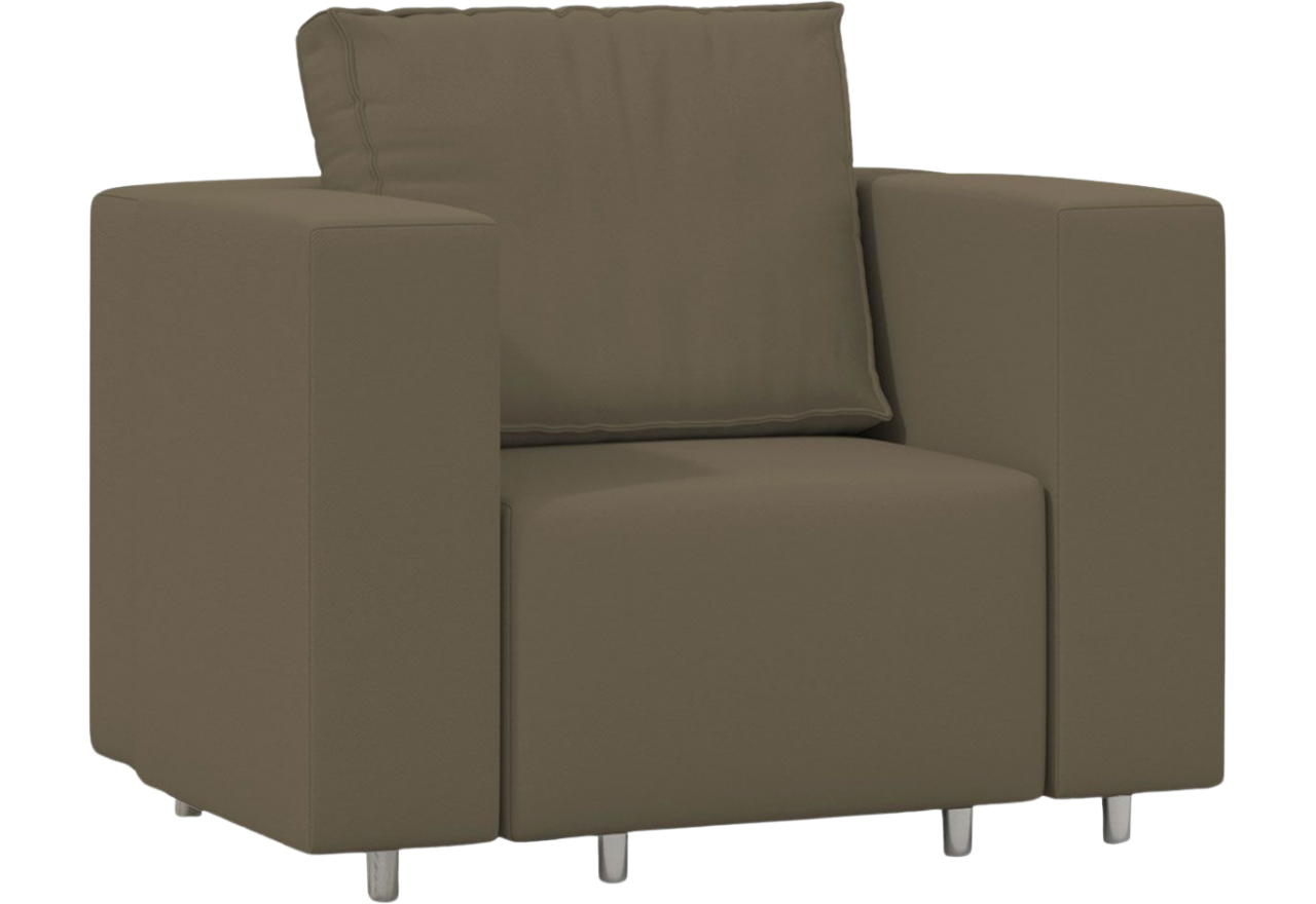 Stylowy, tapicerowany fotel ogrodowy na wysokich, srebrnych nóżkach - oliwkowy
