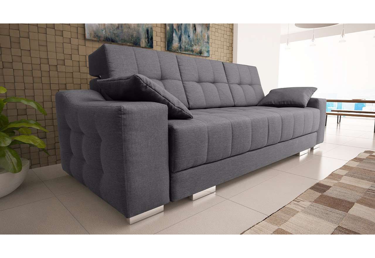 Elegancka sofa z funkcją spania i pikowanymi poduszkami CATANIA szara