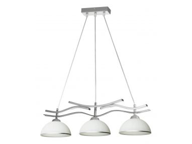 Lampa do salonu, z trzema kloszami i srebrnymi elementami metalowymi ERMITO