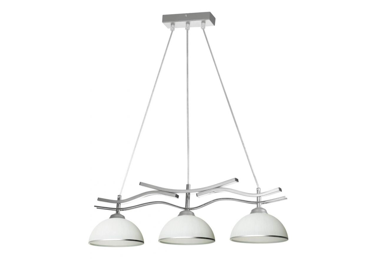 Lampa do salonu, z trzema kloszami i srebrnymi elementami metalowymi ERMITO