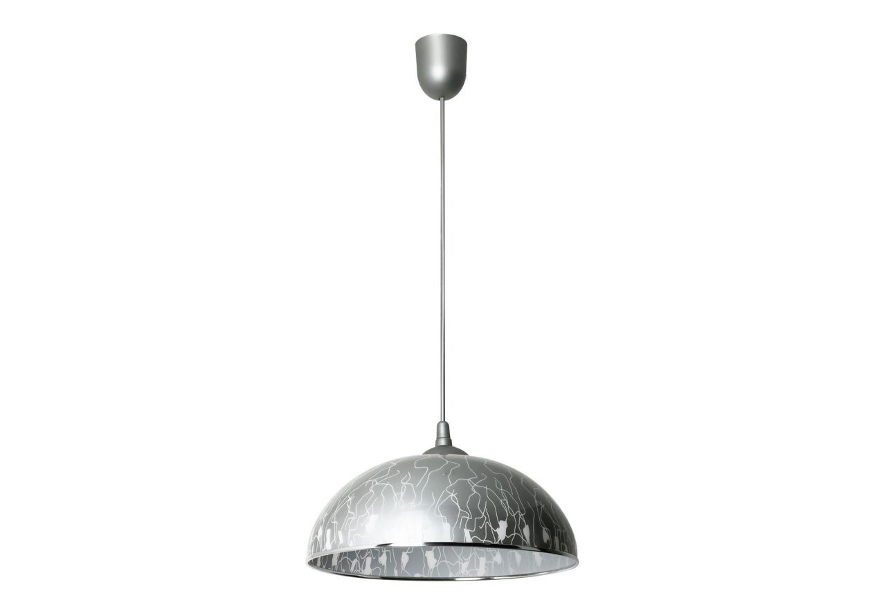 Szara lampa sufitowa do kuchni ANDRATE ze szklanym kloszem udekorowanym ciekawym wzorem