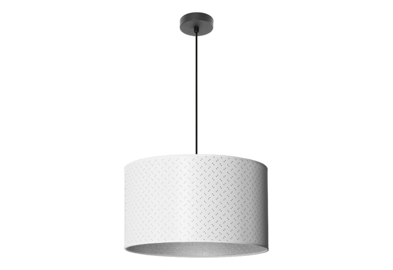 Biało-srebrna lampa sufitowa do salonu IRIS z dużym okrągłym abażurem