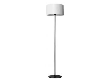 Lampa podłogowa do salonu IRIS z czarnym korpusem i srebrno-białym abażurem
