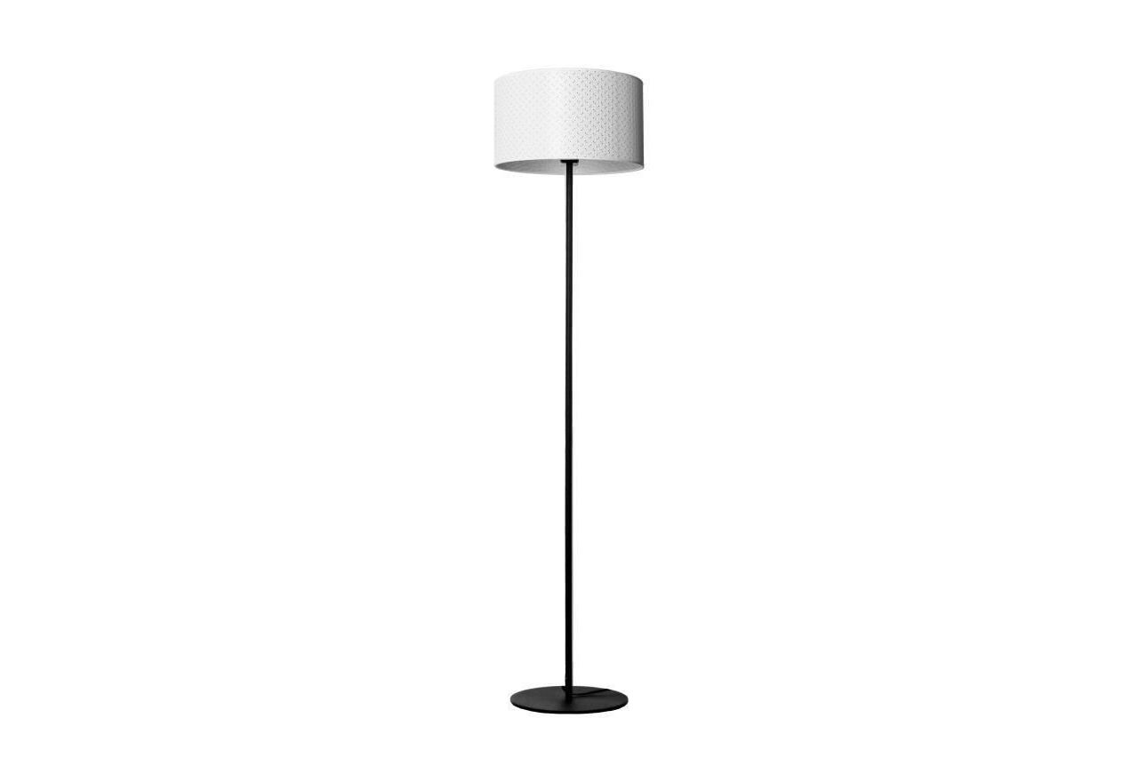 Lampa podłogowa do salonu IRIS z czarnym korpusem i srebrno-białym abażurem