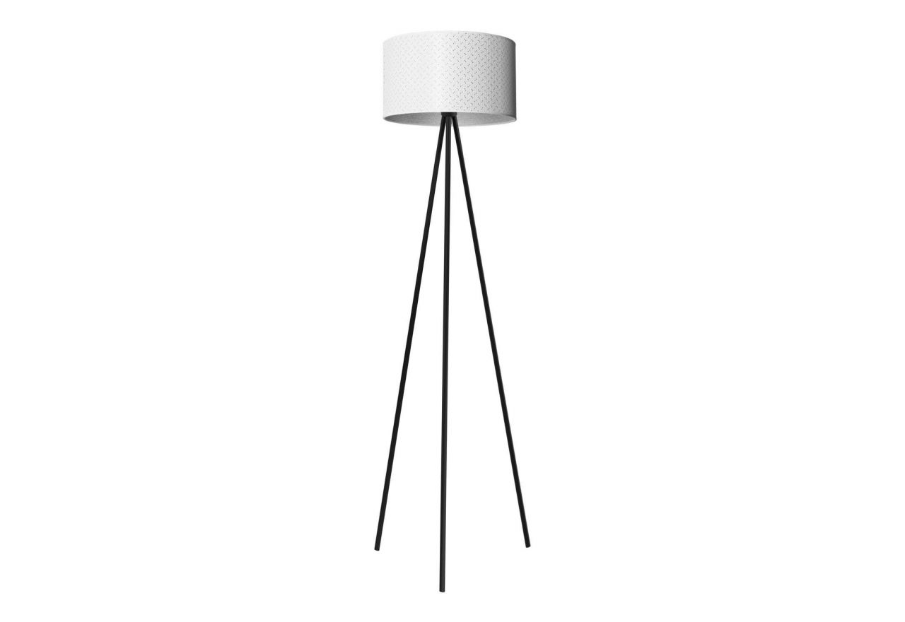 Trójnożna lampa stojąca IRIS z pięknym biało-srebrnym abażurem w stylu glamour
