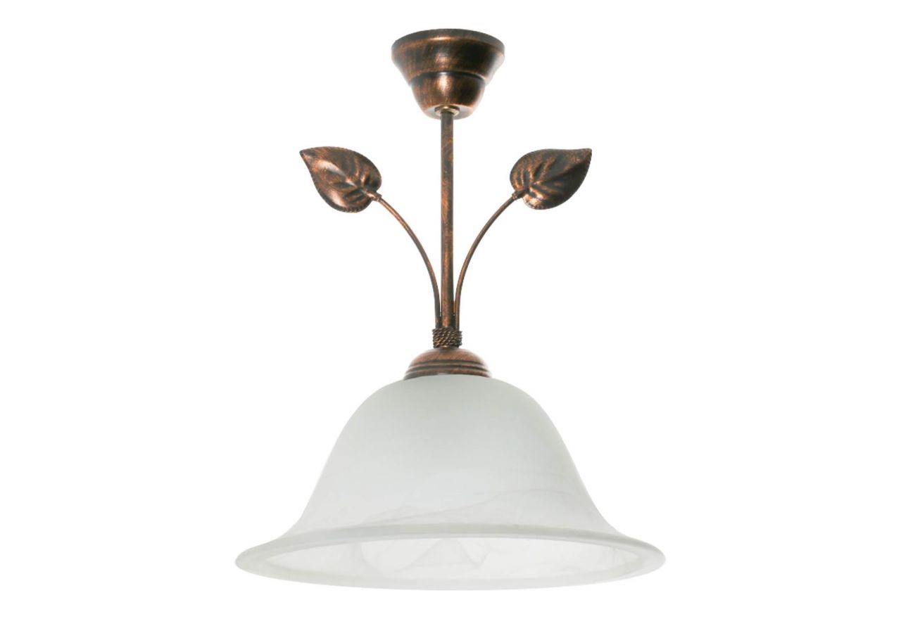 Lampa wisząca w stylu retro JUNONA ze szklanym kloszem i korpusem imitującym miedź