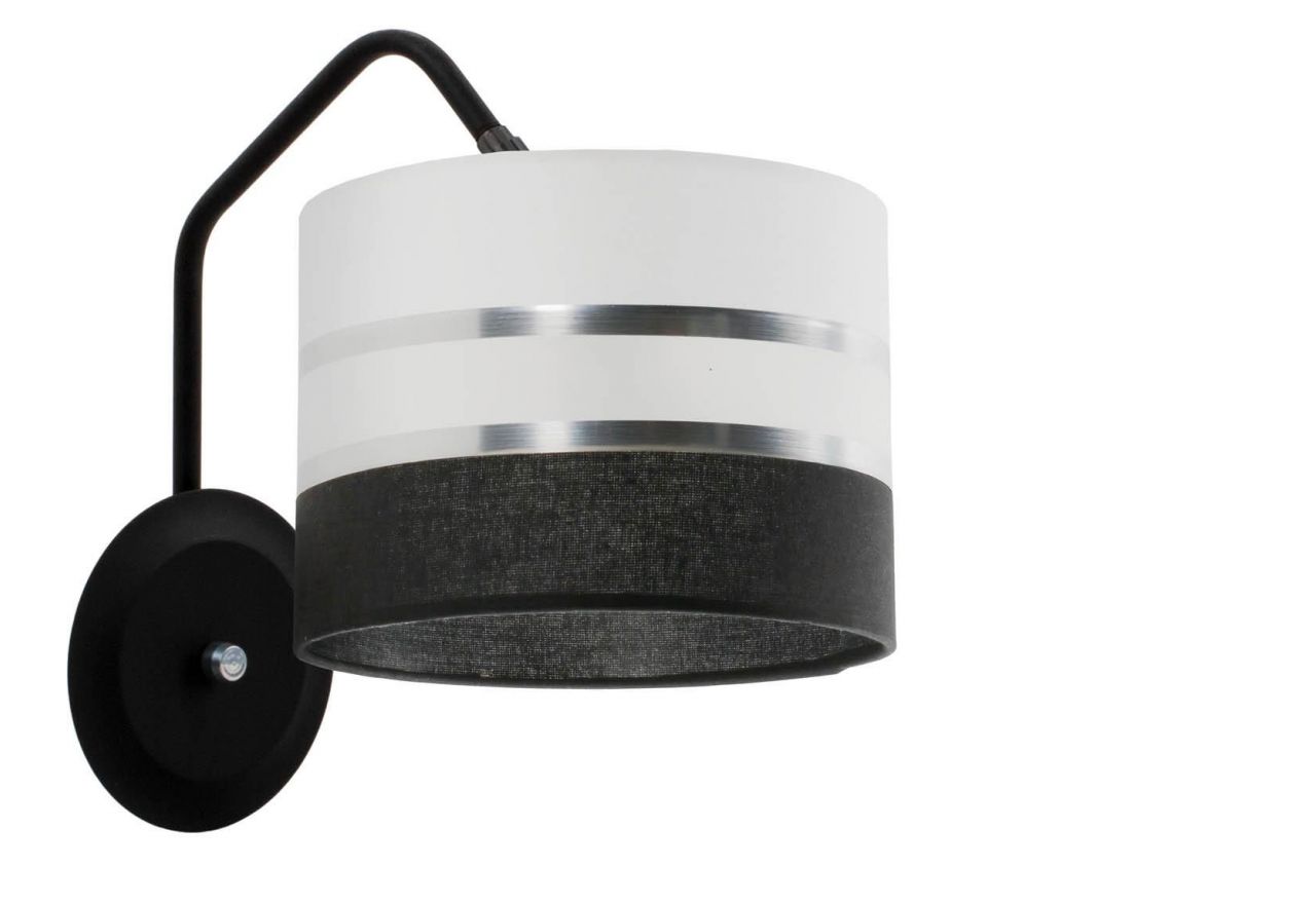 Nowoczesna lampa ścienna typu kinkiet REMUS z biało-srebrno-czarnym abażurem