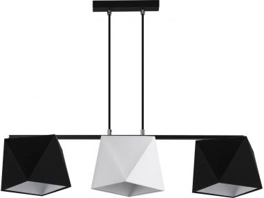 Futurystyczna lampa wisząca NOBILIS z dwoma czarnymi i jednym białym abażurem