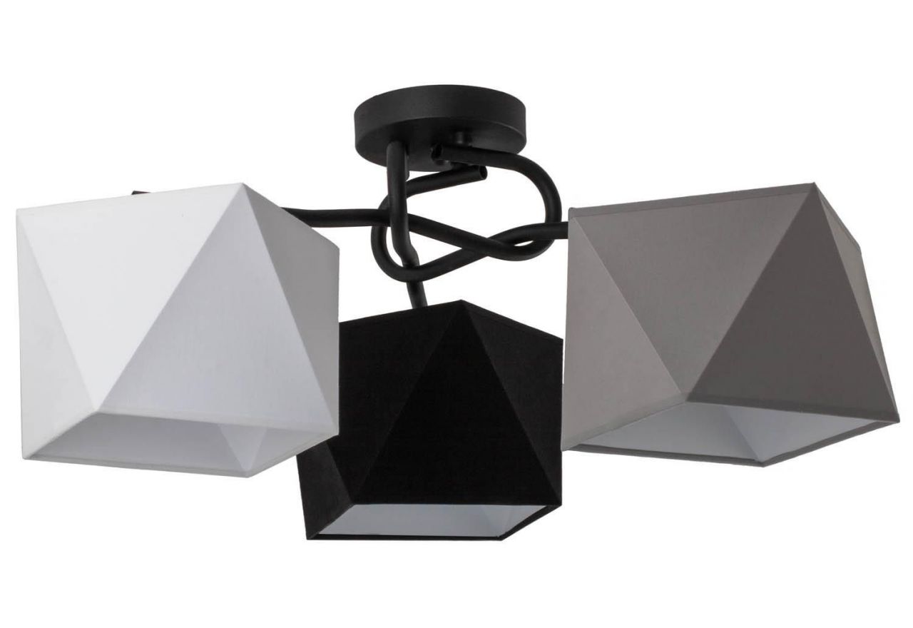 Nowoczesna niepowtarzalna lampa sufitowa z kloszami w trzech kolorach LAPIS i z czarną oprawą
