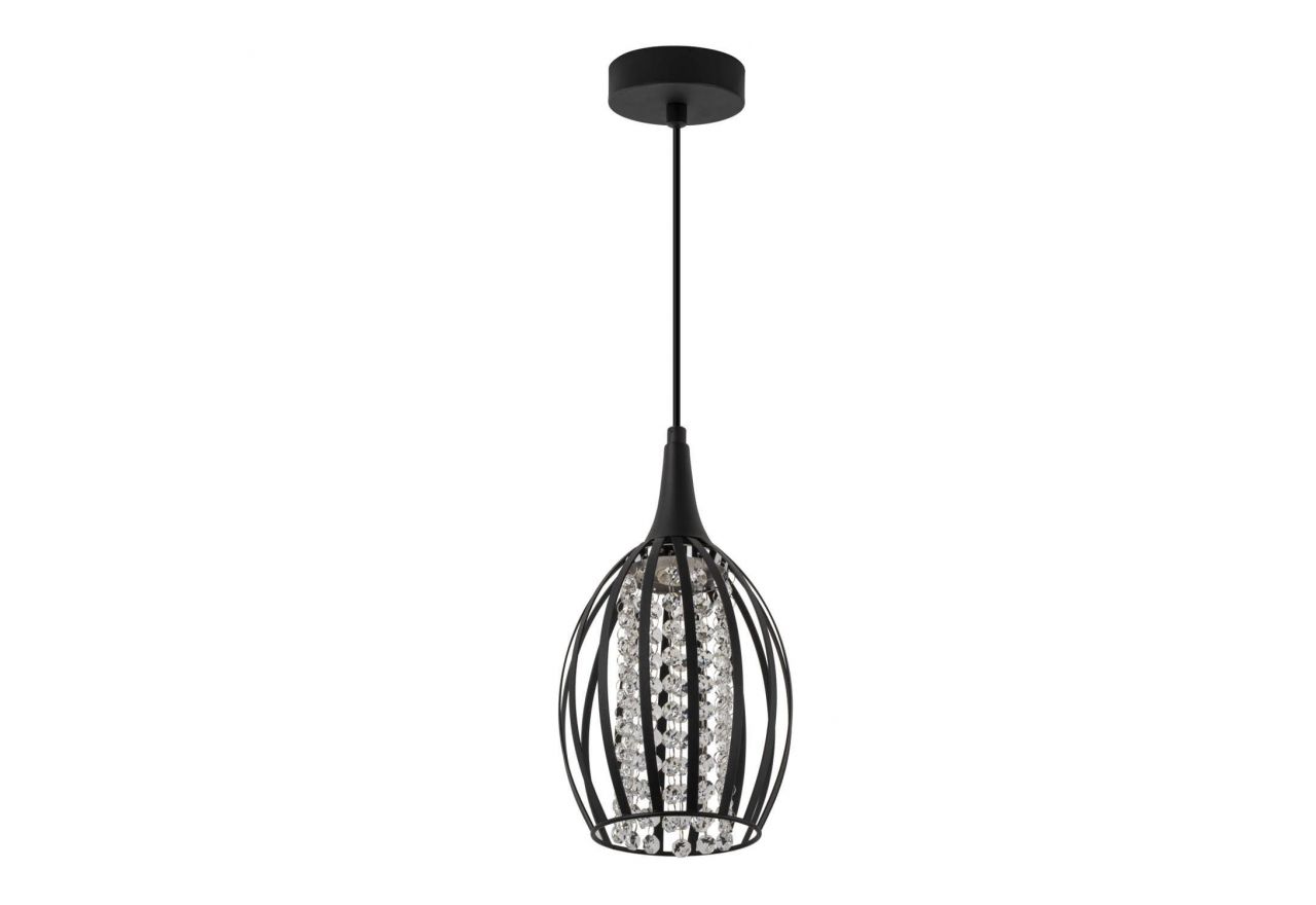 Elegancka czarna lampa wisząca loftowa SIMPLA rozbudowana o szklane kryształki w stylu glamour