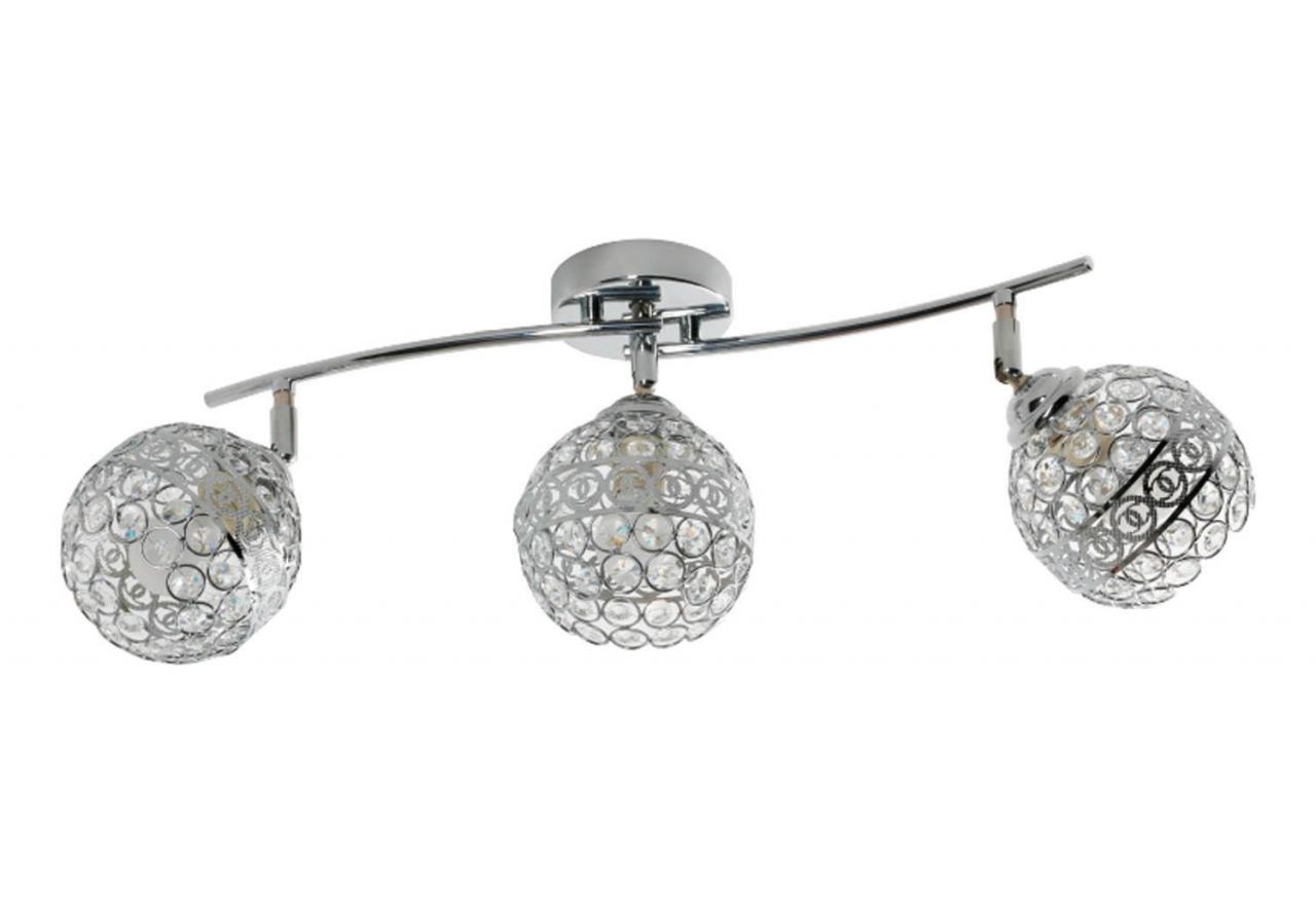 Potrójna lampa sufitowa TESALIA z kryształowymi kloszami glamour na srebrnej listwie