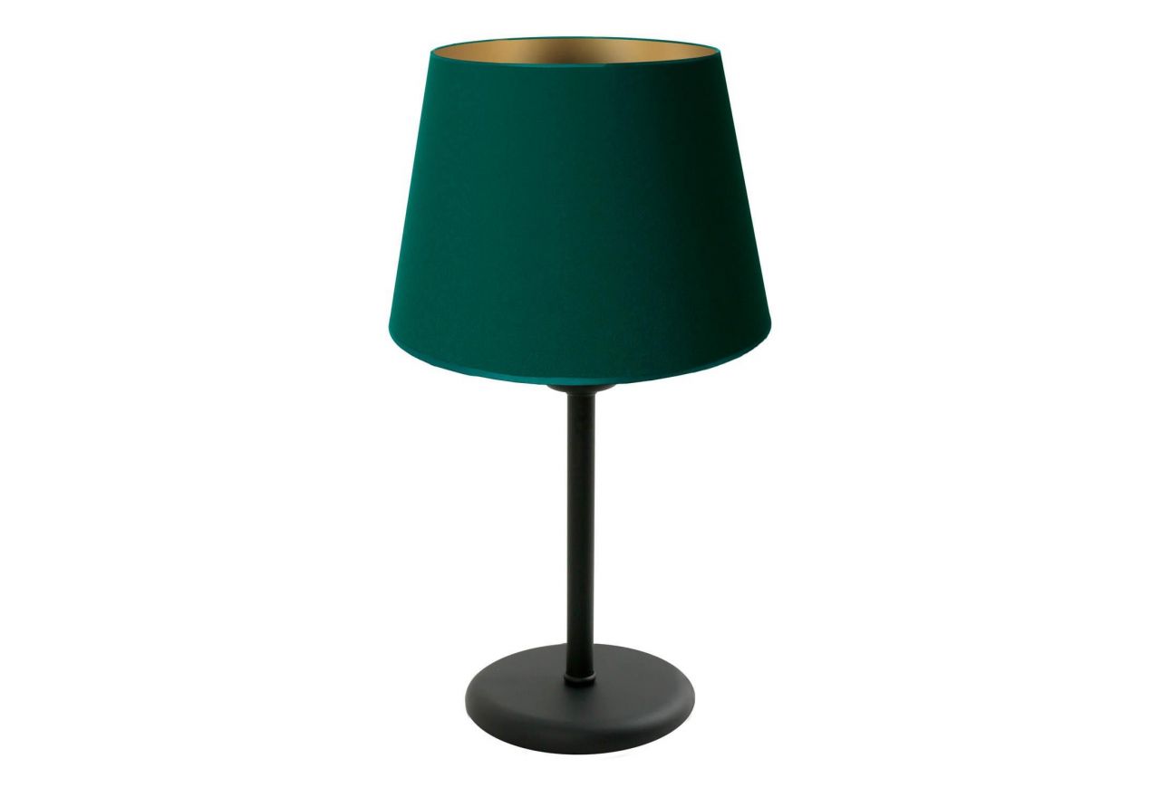 Minimalistyczna lampa stołowa ASKLEPIOS z zielono-złotym abażurem