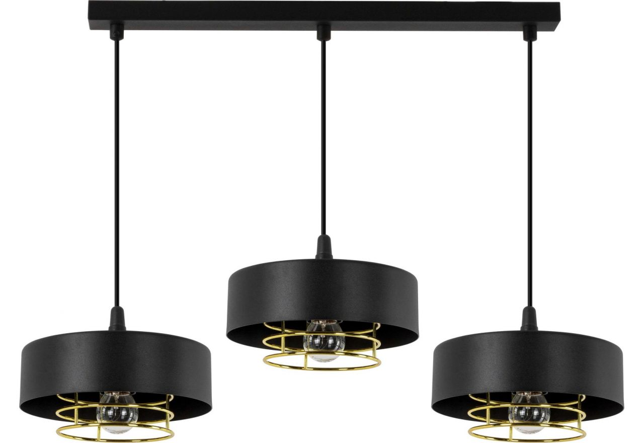3 punktowy designerski żyrandol loftowy EMVOLO z metalowymi czarno-złotymi kloszami