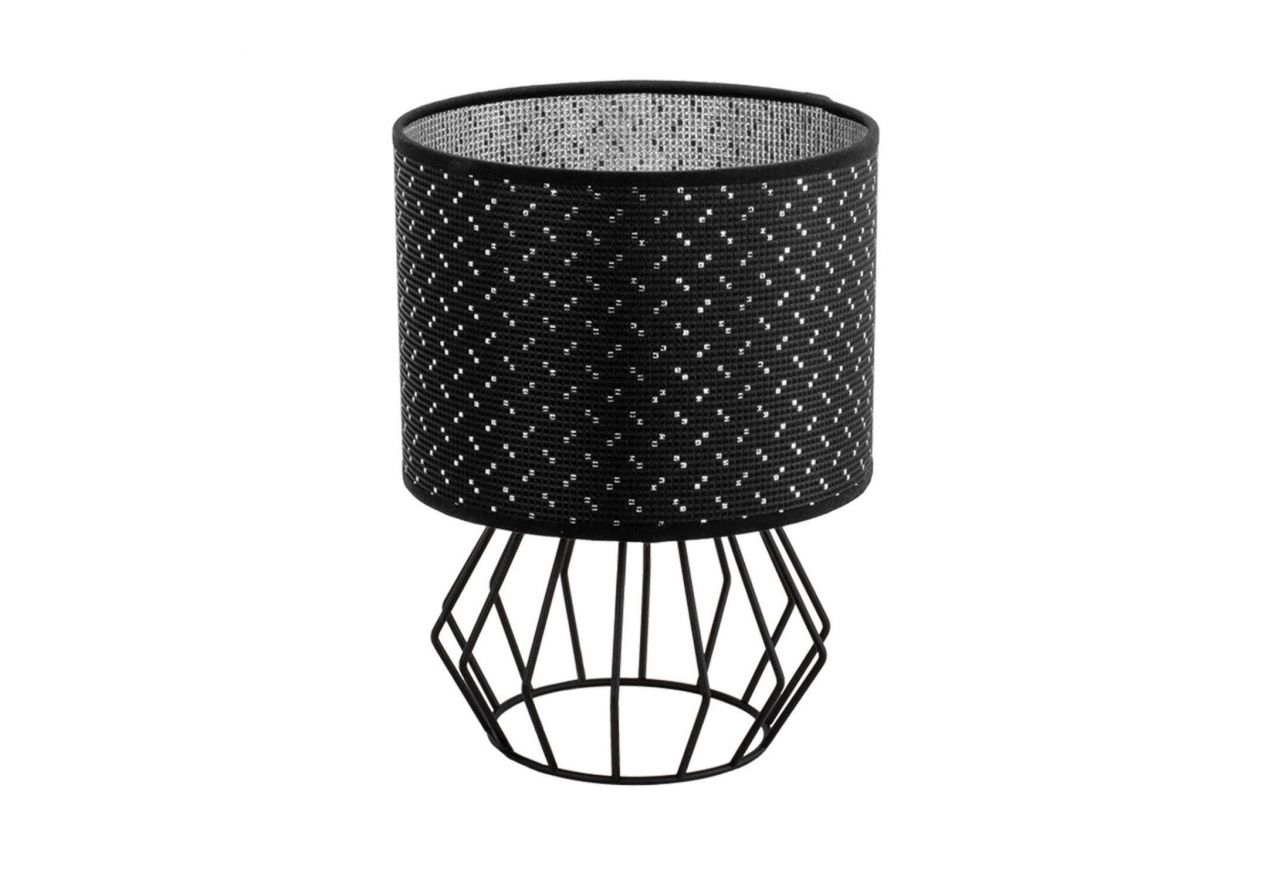 Lampa stołowa mała PERSJA z podstawą z drutu oraz z czarnym kloszem ze srebrnymi dekorami