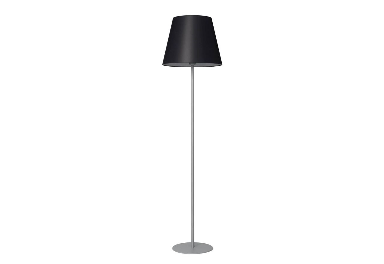 Czarna elegancka lampa podłogowa DRINA z prostym kloszem na szarym korpusie
