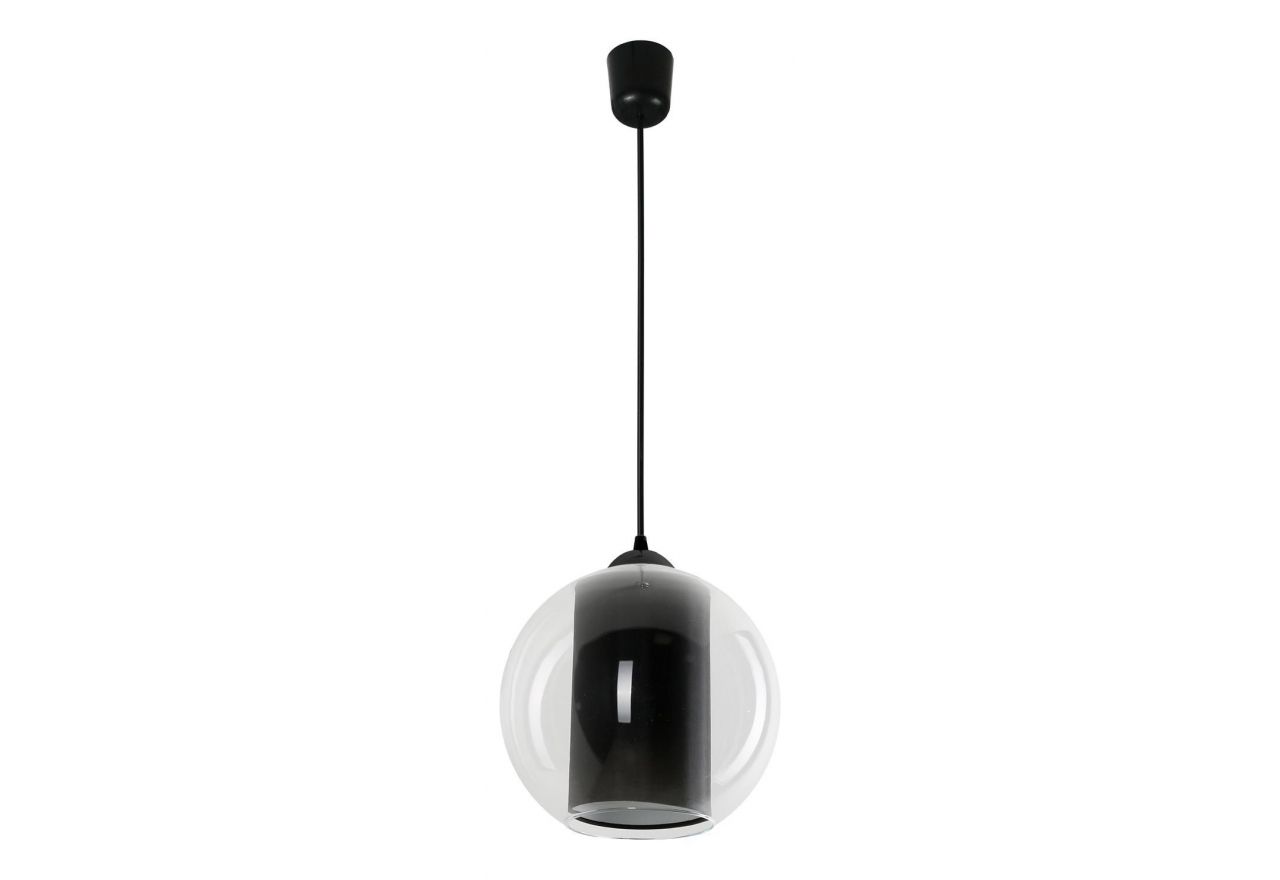 Estetyczna lampa wisząca NERETI ze szklanym kloszem z czarną stalową tubą w środku