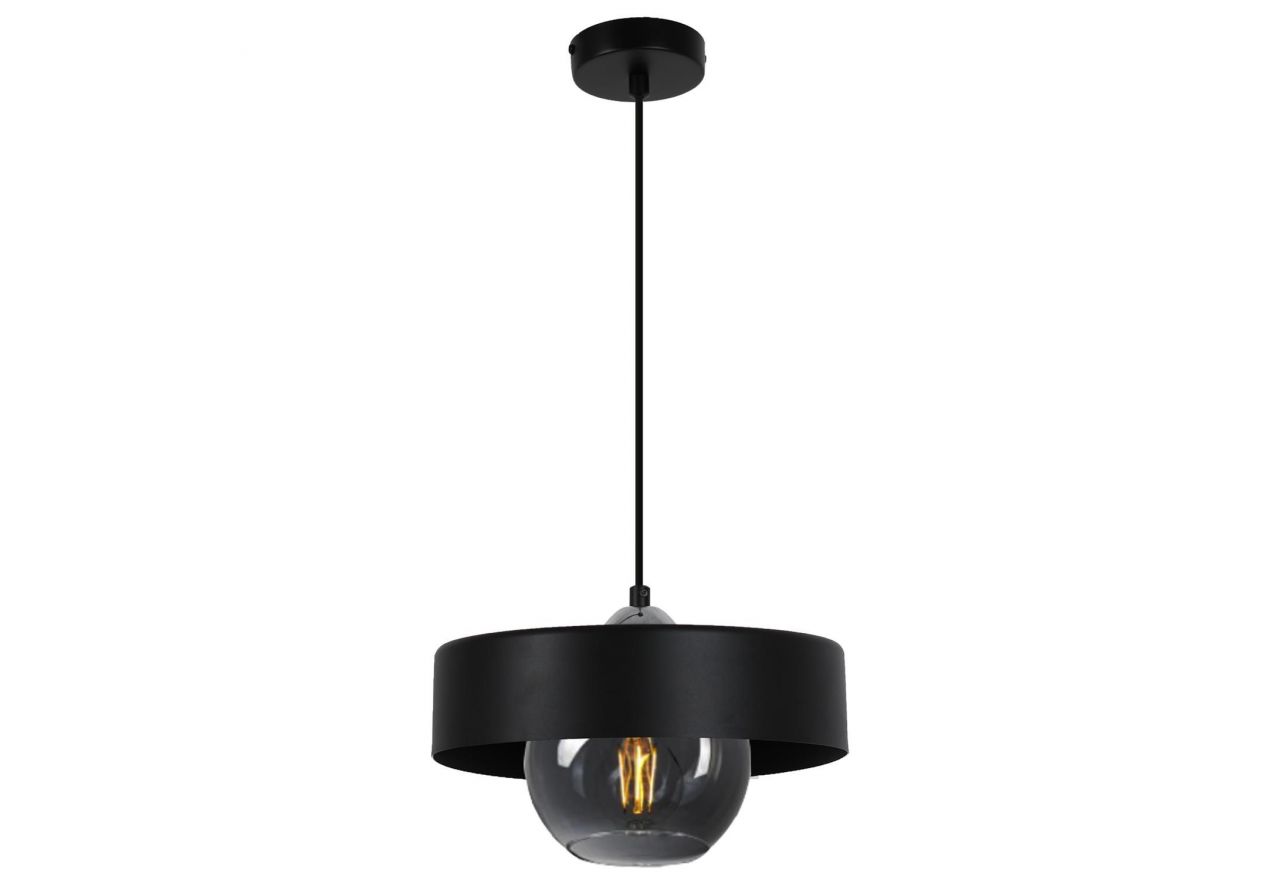 Lampa wisząca do loftu DERELI z czarnym metalowym kloszem i szklanym wnętrzem