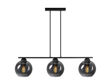 Czarna potrójna lampa sufitowa DERELI z metalowym korpusem i kloszami z dymionego szkła