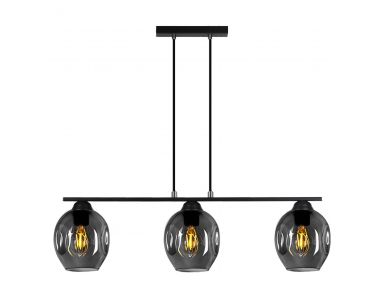 Oryginalna czarna lampa wisząca RAKKO o trzech ciemnych kloszach na metalowym korpusie