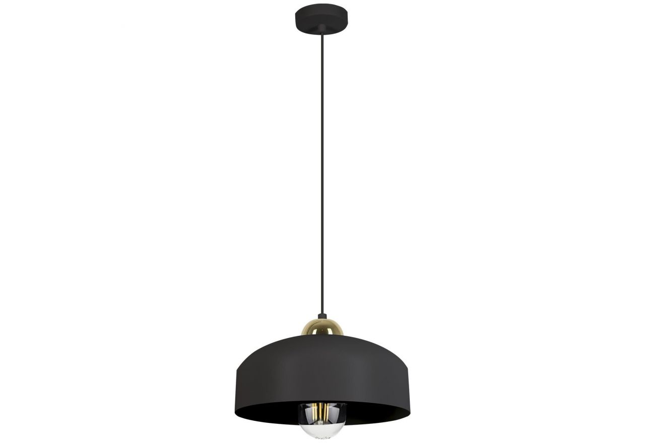 Czarna nowoczesna lampa wisząca MALIKA z metalowym kloszem i złotą oprawą żarówki