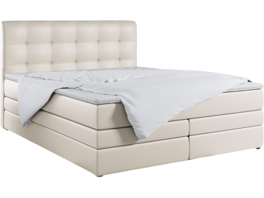 Podwójne łóżko w nowoczesnym stylu 160x200, kontynentalne z wysokim wezgłowiem - ERNI - KING beżowa ecoskóra