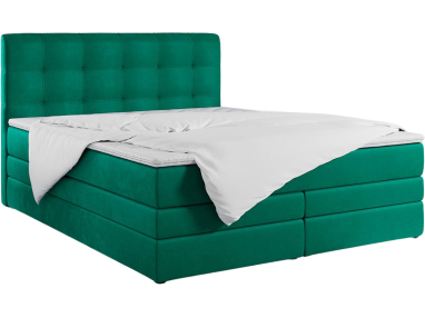 Duże, nowoczesne łóżko kontynentalne 160x200 z przeszywanym wezgłowiem - ERNI - KING butelkowa zieleń
