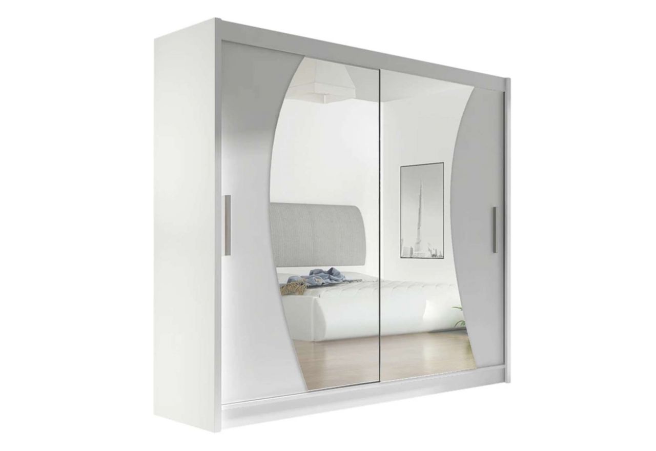 Garderoba z drzwiami przesuwnymi biała z lustrem - BALD IX 180 cm