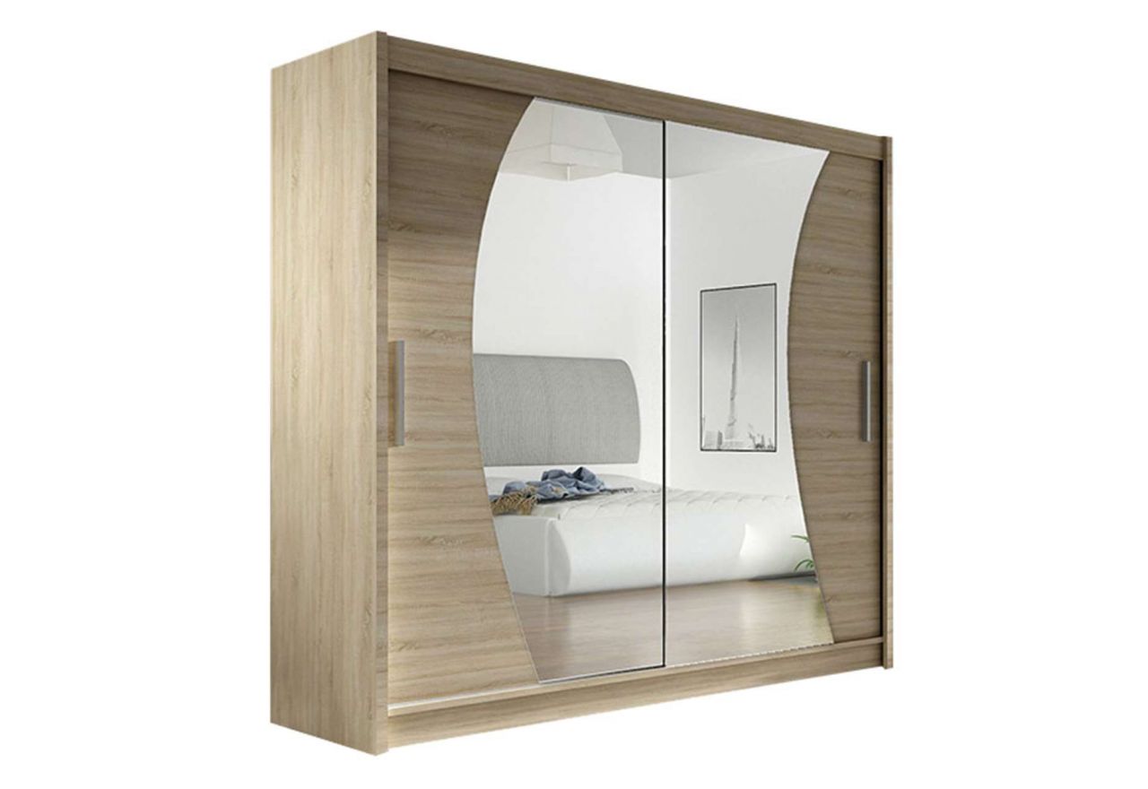 Garderoba z drzwiami przesuwnymi i lustrem w kolorze dąb sonoma - BALD IX 180 cm