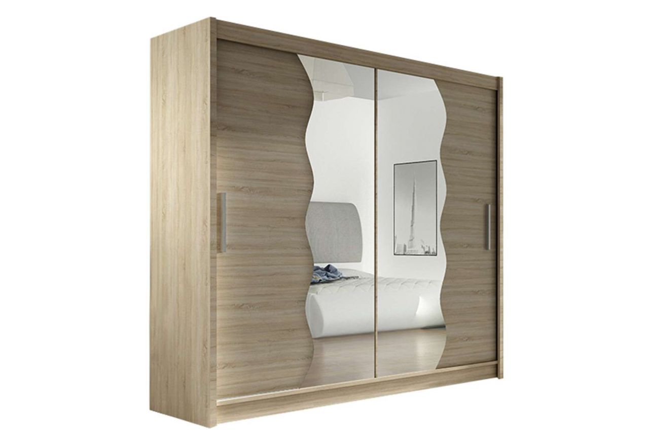 Praktyczna i pojemna szafa z drzwiami przesuwnymi z lustrem dąb sonoma - BALD X 180 cm