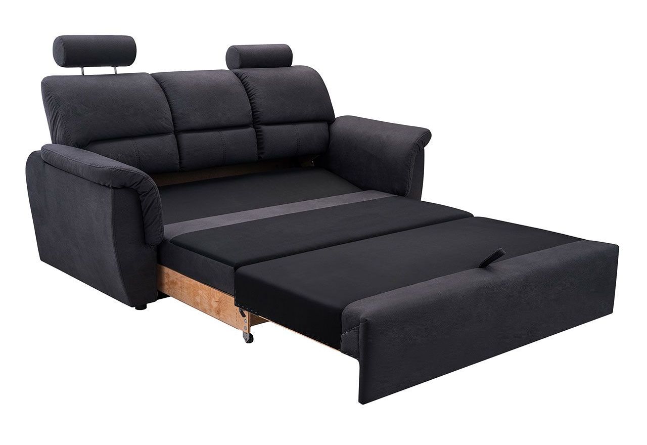 Czarna sofa 3 osobowa na sprężynach ANIDA z funkcją spania i regulowanymi zagłówkami