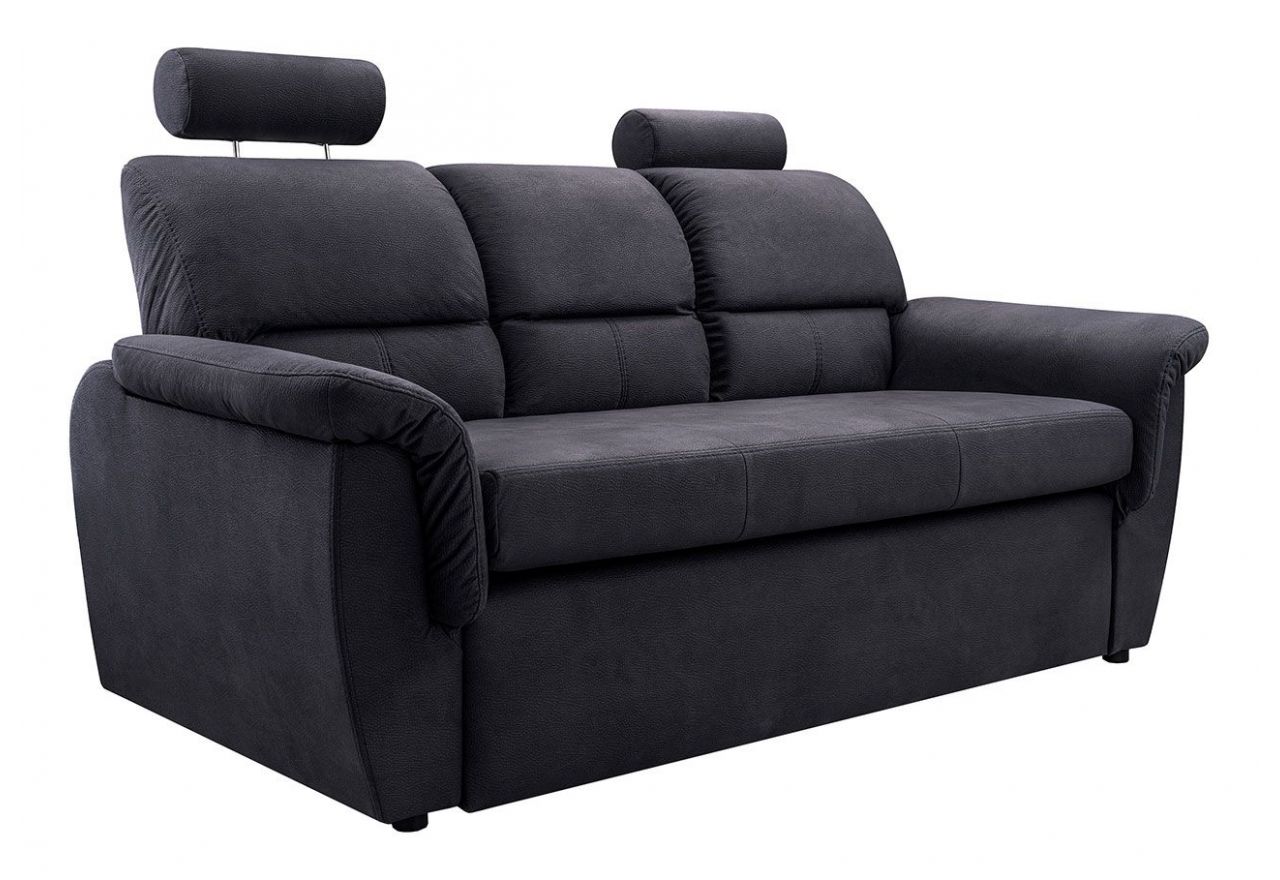 Czarna sofa 3 osobowa na sprężynach ANIDA z funkcją spania i regulowanymi zagłówkami