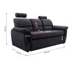 Czarna sofa 3 osobowa na sprężynach ANIDA z funkcją spania i regulowanymi zagłówkami