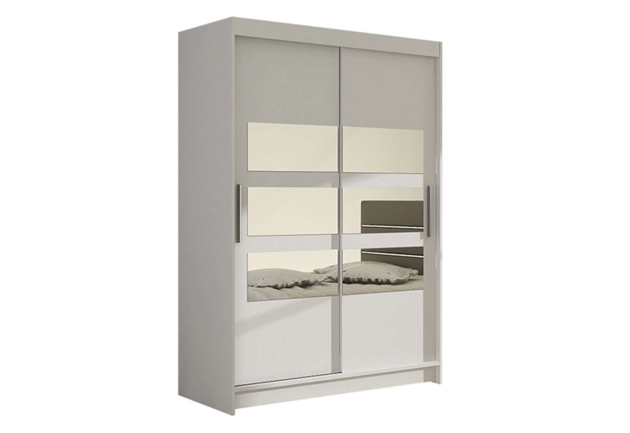 Stylowa biała szafa z lustrami na frontach i drzwiami przesuwnymi - MINO V 120 cm