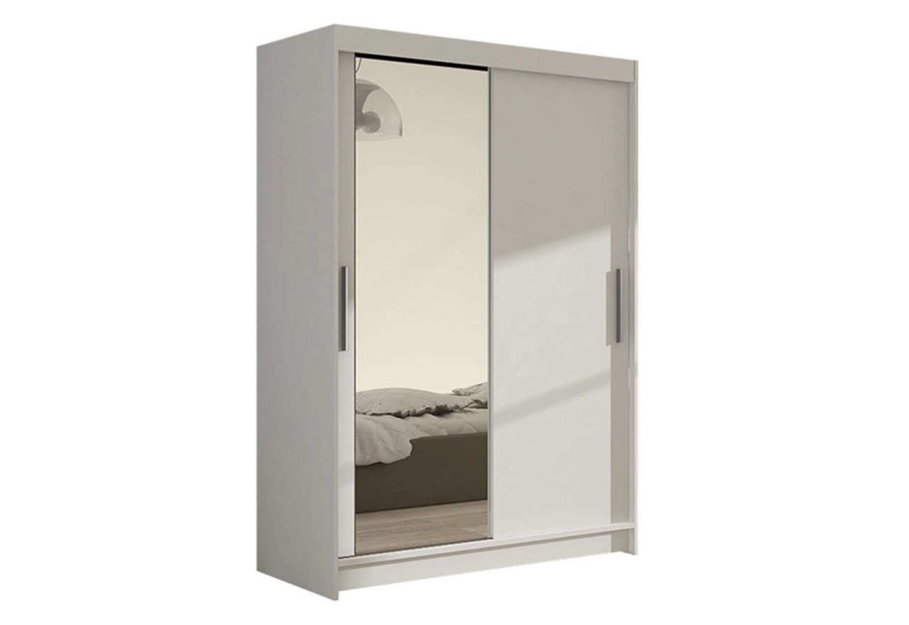 Szafa biała przesuwna garderoba z lustrem do sypialni - MINO VI 120 cm