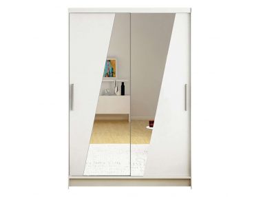 Dwufrontowa stylowa szafa biała przesuwna z designerskim lustrem - MINO VIII 120 cm