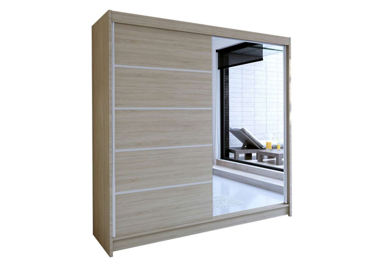 Duża garderoba z drzwiami przesuwnymi dąb sonoma z lustrem na froncie - TARON III 180 cm